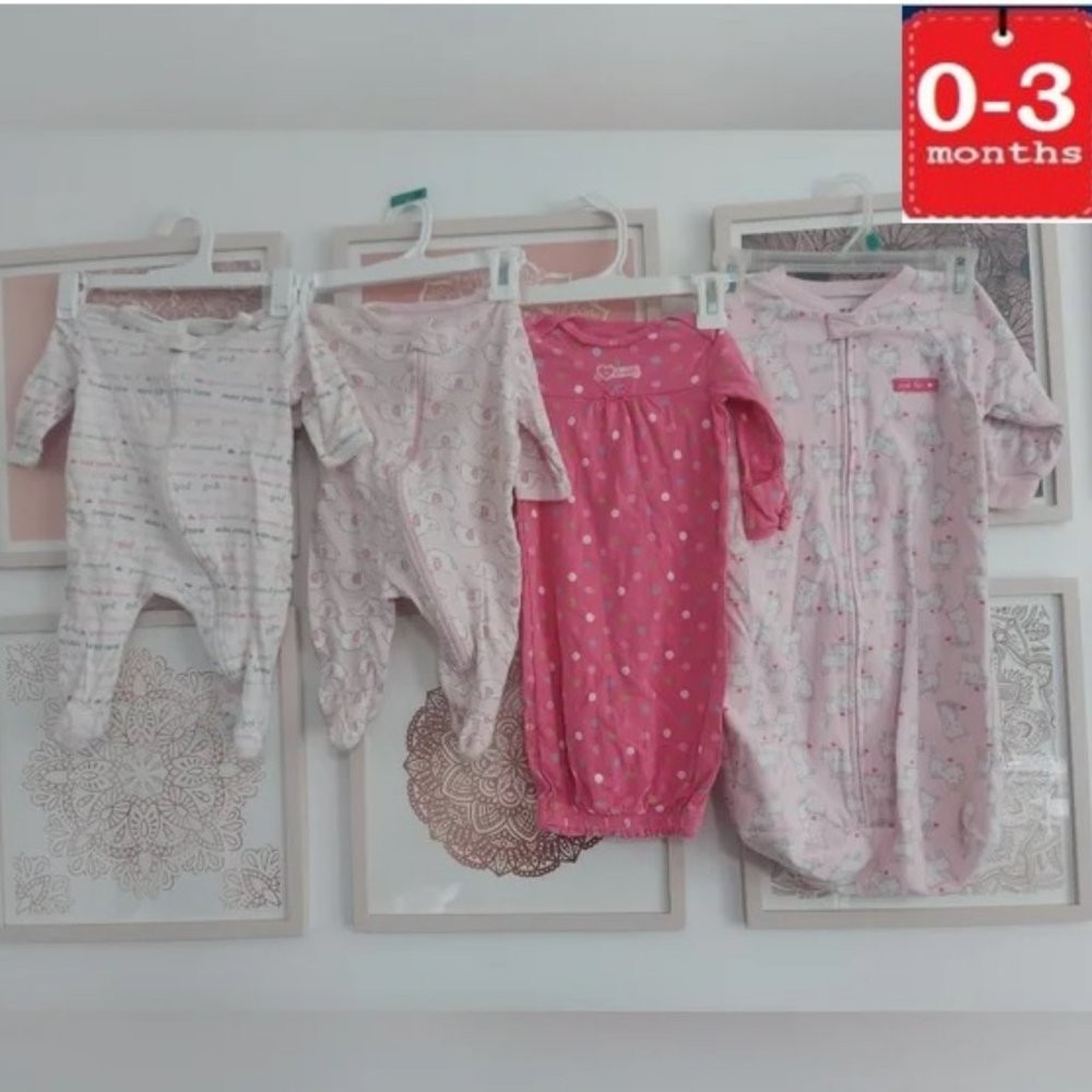 🎁 10/$25- Set of 4 sleep outfits, 0-3 months, baby girl, pink